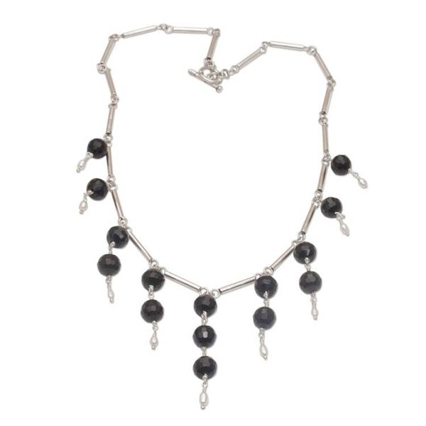 Alternate image for Cultured Freshwater Pearl and Black Onyx Waterfall Necklace Eclipse Queen