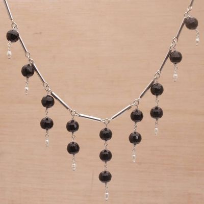 Alternate image for Cultured Freshwater Pearl and Black Onyx Waterfall Necklace Eclipse Queen