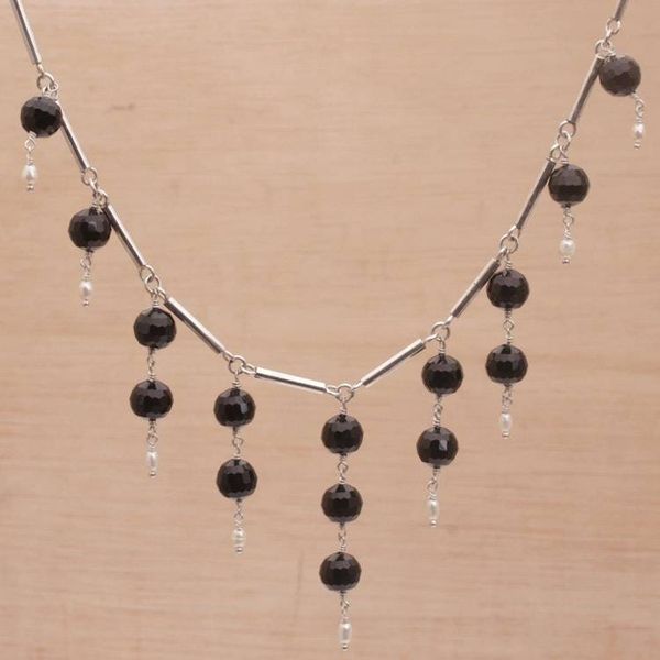Alternate image for Cultured Freshwater Pearl and Black Onyx Waterfall Necklace Eclipse Queen