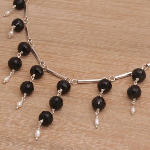 Alternate image for Cultured Freshwater Pearl and Black Onyx Waterfall Necklace Eclipse Queen