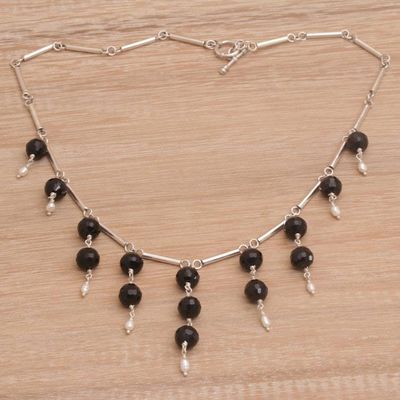 Alternate image for Cultured Freshwater Pearl and Black Onyx Waterfall Necklace Eclipse Queen