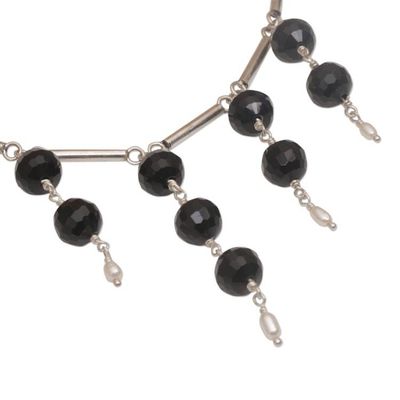 Alternate image for Cultured Freshwater Pearl and Black Onyx Waterfall Necklace Eclipse Queen