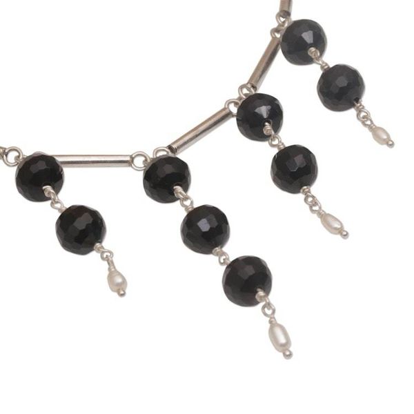 Alternate image for Cultured Freshwater Pearl and Black Onyx Waterfall Necklace Eclipse Queen