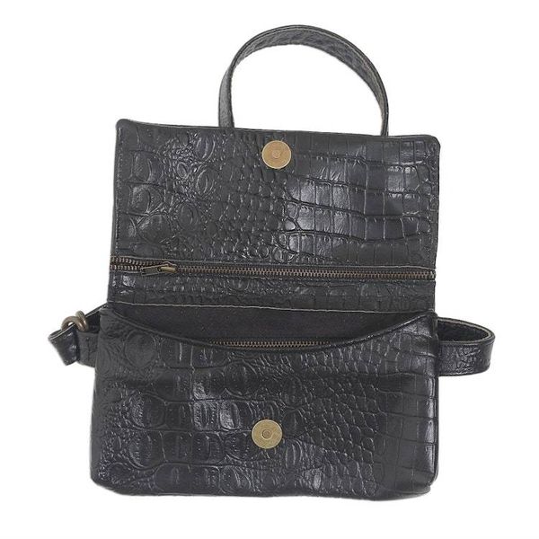 Alternate image for Hand Made Leather Crocodile Texture Waist Bag Cool Carrier in Black Croco