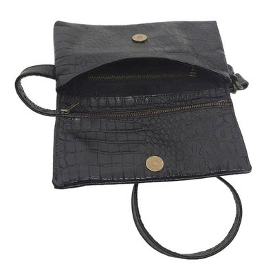 Alternate image for Hand Made Leather Crocodile Texture Waist Bag Cool Carrier in Black Croco