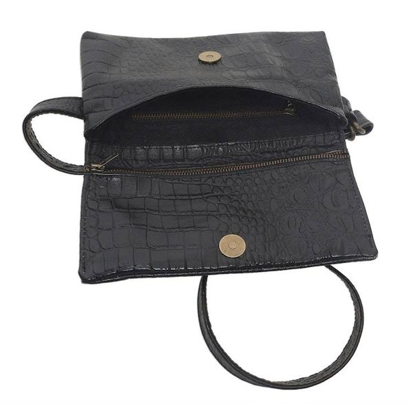 Alternate image for Hand Made Leather Crocodile Texture Waist Bag Cool Carrier in Black Croco