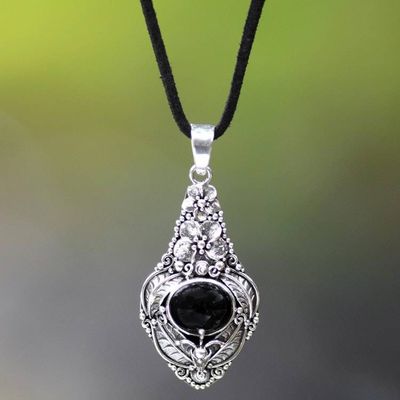 Primary image for Floral Sterling Silver and Onyx Necklace Midnight Garden