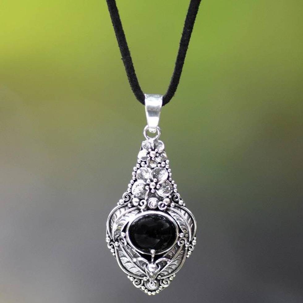 Floral Sterling Silver and Onyx Necklace 'Midnight Garden'