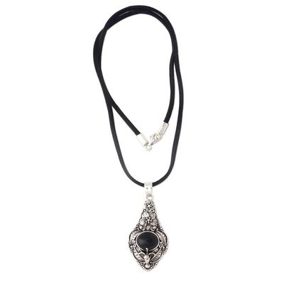 Alternate image for Floral Sterling Silver and Onyx Necklace Midnight Garden