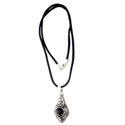 Alternate image for Floral Sterling Silver and Onyx Necklace Midnight Garden