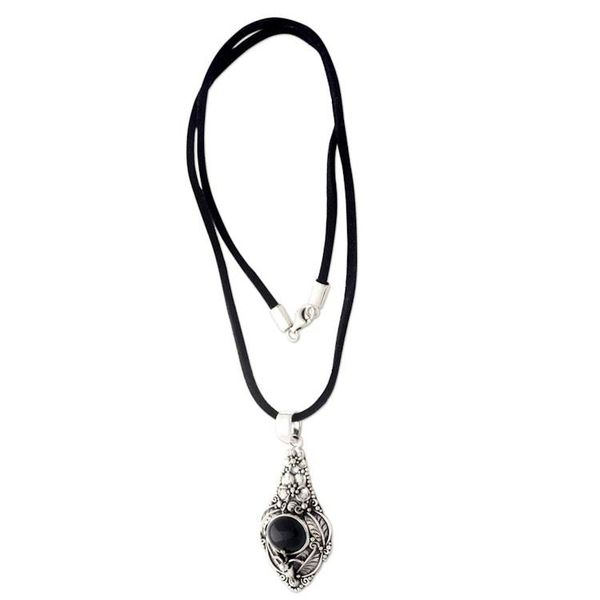 Alternate image for Floral Sterling Silver and Onyx Necklace Midnight Garden
