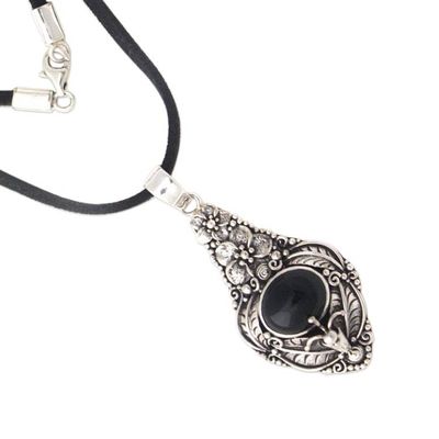Alternate image for Floral Sterling Silver and Onyx Necklace Midnight Garden