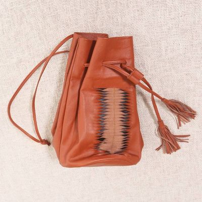 Alternate image for Handmade Burnt Sienna Drawstring Leather Shoulder Bag Pure Elegance in Burnt Sienna