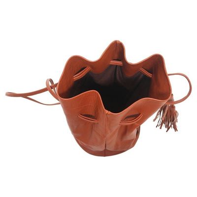 Alternate image for Handmade Burnt Sienna Drawstring Leather Shoulder Bag Pure Elegance in Burnt Sienna