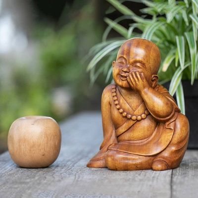 Alternate image for Artisan-Made Buddha-Themed Polished Suar Wood Sculpture Love for Myself