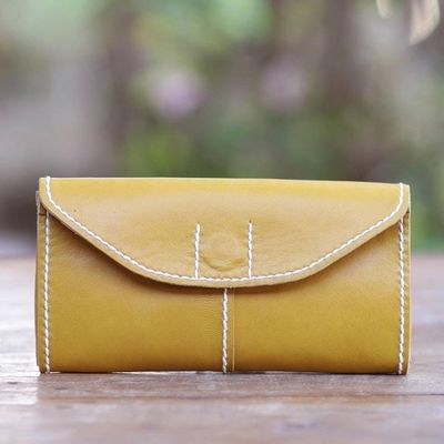 Alternate image for Mustard Yellow Leather Wallet with Magnetic Snap Clasp Stride in Mustard
