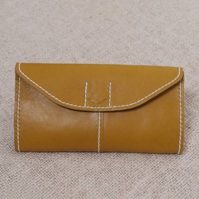 Alternate image for Mustard Yellow Leather Wallet with Magnetic Snap Clasp Stride in Mustard