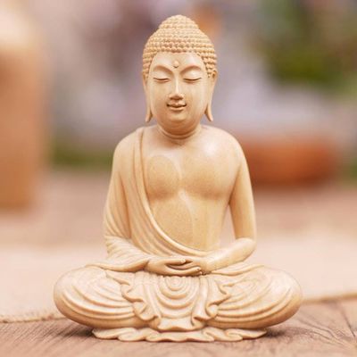 Alternate image for Handmade Crocodile Wood Buddha Sculpture Buddha Affirms