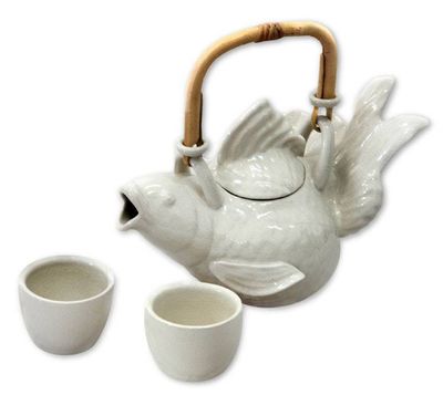 Alternate image for Stoneware tea set Set for 2 White Fish Legends