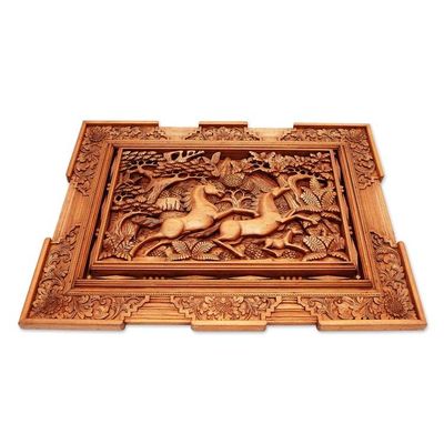 Alternate image for Hand Made Wood Relief Panel Racing Horses