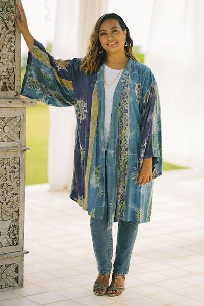 Alternate image for Hand-Stamped Rayon Robe with Chakra Motif Ancient Color