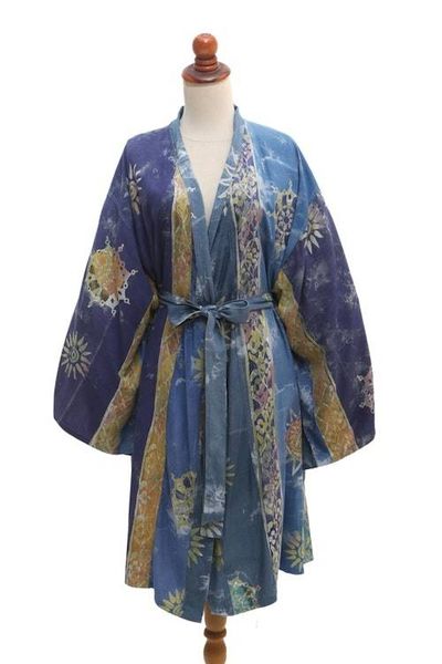 Alternate image for Hand-Stamped Rayon Robe with Chakra Motif Ancient Color