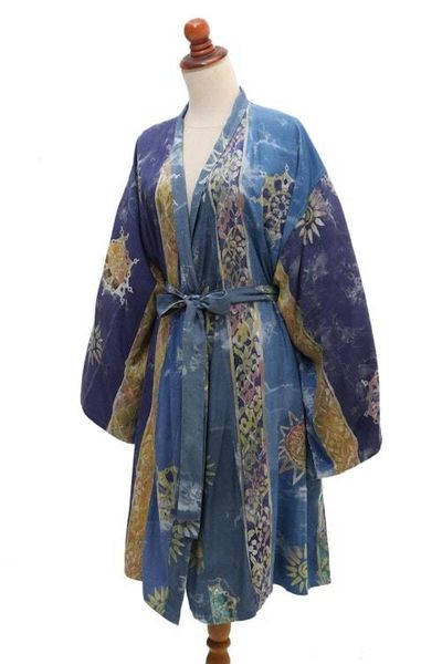 Alternate image for Hand-Stamped Rayon Robe with Chakra Motif Ancient Color