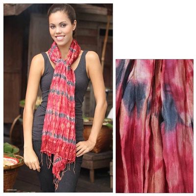 Primary image for Patterned Scarf from Thailand Smoky Carnation