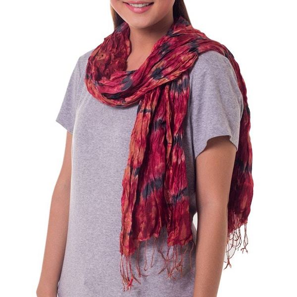 Alternate image for Patterned Scarf from Thailand Smoky Carnation