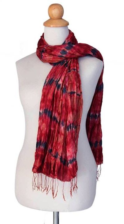 Alternate image for Patterned Scarf from Thailand Smoky Carnation