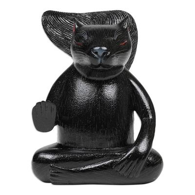 Alternate image for Hand-Carved Wood Sculpture of Meditating Squirrel in Black Blessing Squirrel in Black