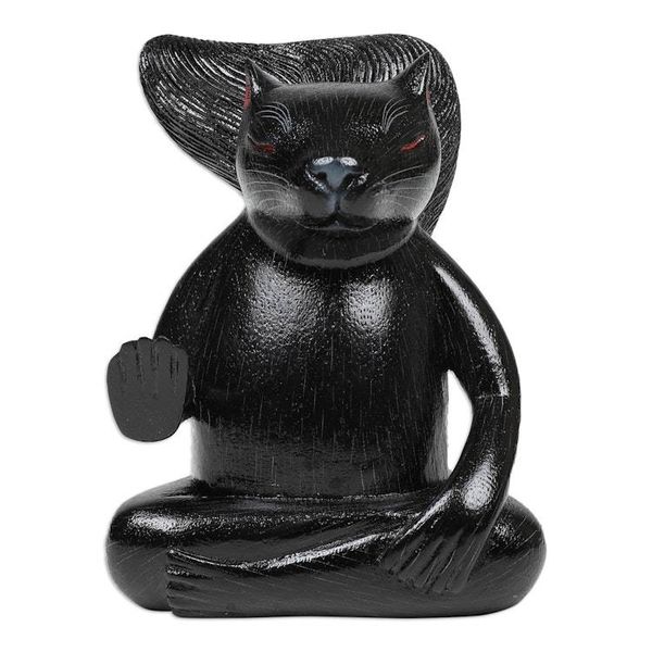 Alternate image for Hand-Carved Wood Sculpture of Meditating Squirrel in Black Blessing Squirrel in Black