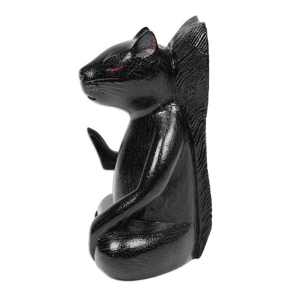 Alternate image for Hand-Carved Wood Sculpture of Meditating Squirrel in Black Blessing Squirrel in Black
