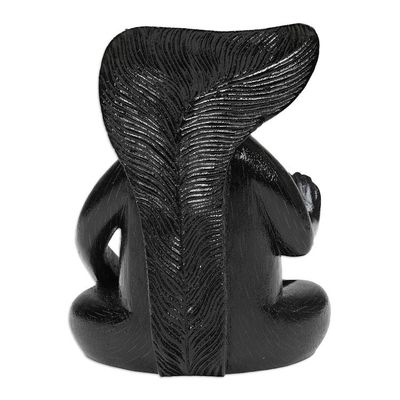 Alternate image for Hand-Carved Wood Sculpture of Meditating Squirrel in Black Blessing Squirrel in Black