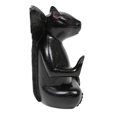 Alternate image for Hand-Carved Wood Sculpture of Meditating Squirrel in Black Blessing Squirrel in Black