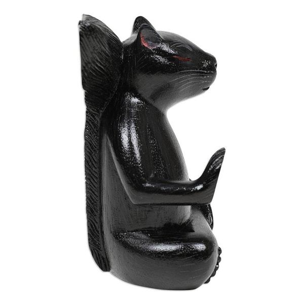 Alternate image for Hand-Carved Wood Sculpture of Meditating Squirrel in Black Blessing Squirrel in Black