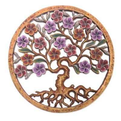 Alternate image for Artisan Crafted Suar Wood Relief Panel Flowering Shimmer