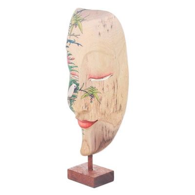 Alternate image for Hibiscus Wood Mask of Woman with Forest and Bird Motif Forest Beauty