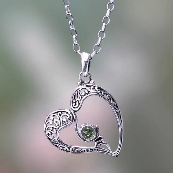 Alternate image for Sterling Silver Heart Necklace with Peridot Naturally In Love