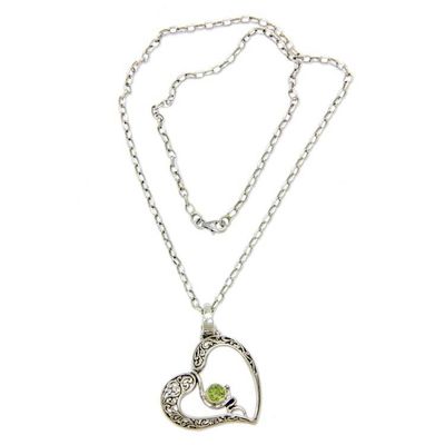 Alternate image for Sterling Silver Heart Necklace with Peridot Naturally In Love