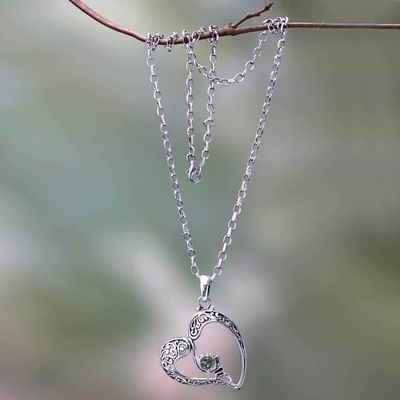 Alternate image for Sterling Silver Heart Necklace with Peridot Naturally In Love