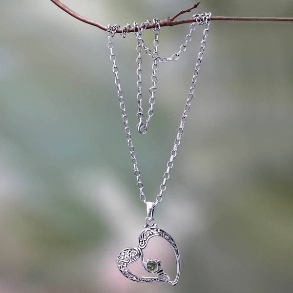 Alternate image for Sterling Silver Heart Necklace with Peridot Naturally In Love