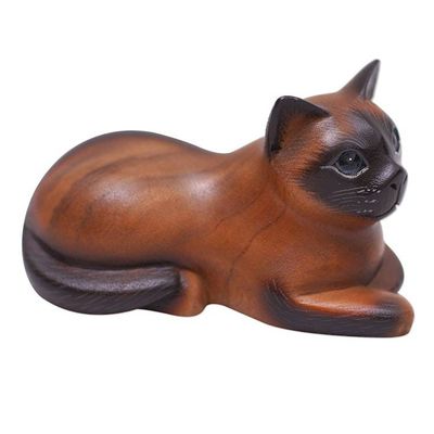 Alternate image for Bali Hand Carved Wood Sculpture of a Relaxed Siamese Cat Calm Kitty