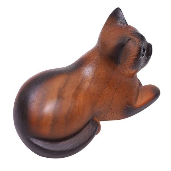 Alternate image for Bali Hand Carved Wood Sculpture of a Relaxed Siamese Cat Calm Kitty