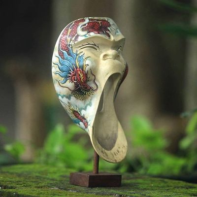 Alternate image for Dragon Theme Balinese Hibiscus Wood Mask on Stand Dragon Scream