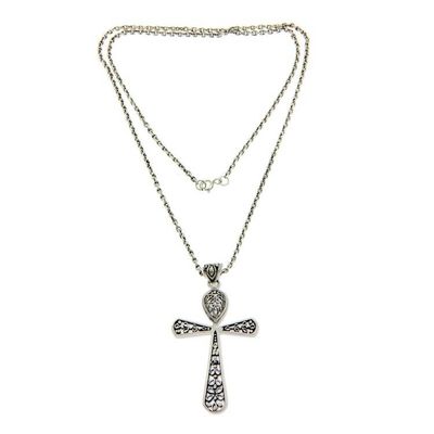 Alternate image for Indonesian Sterling Silver Cross Necklace Blessings