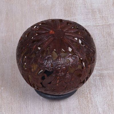 Alternate image for Coconut Shell Sculpture on Stand with Buddha Carving Buddhas Lore