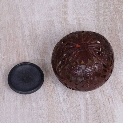 Alternate image for Coconut Shell Sculpture on Stand with Buddha Carving Buddhas Lore