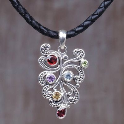 Primary image for Multi Gemstone and Sterling Silver Pendant Necklace Tropical Fern