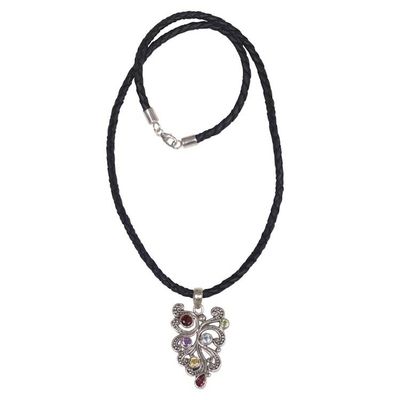 Alternate image for Multi Gemstone and Sterling Silver Pendant Necklace Tropical Fern